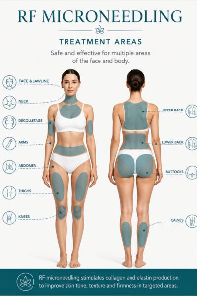 Areas of face and body can have RF microneedling skin tightening treatment Burnley