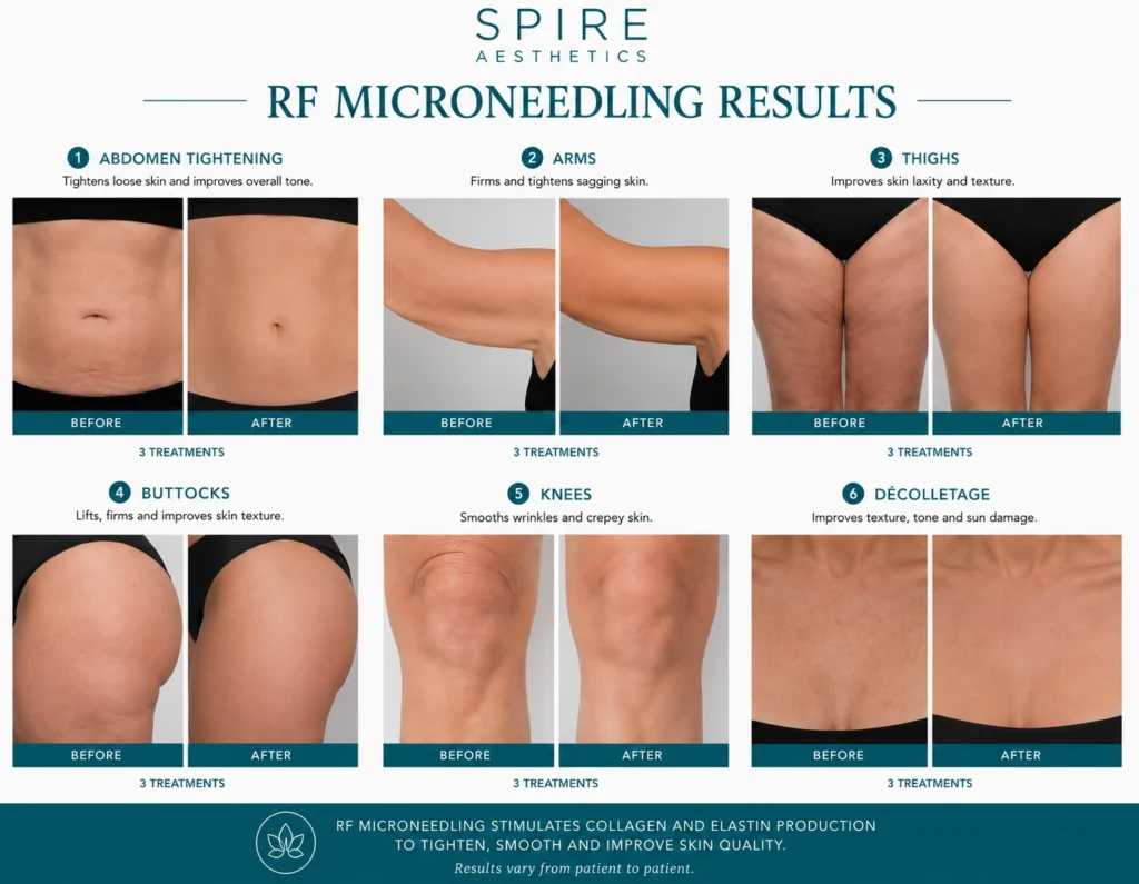 before and after RF microneedling skin tightening results Burnley on the body